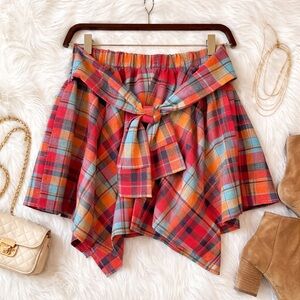 Plaid High Waisted Skort Skirt With Belt Tie Statement Piece
